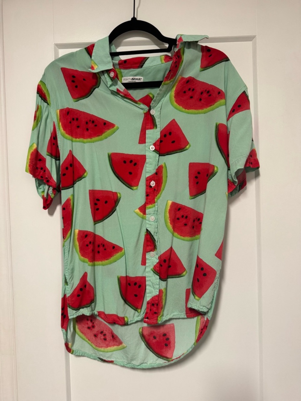 Casual Short-Sleeve Watermelon Print Button-Down Shirt - Mint/Red